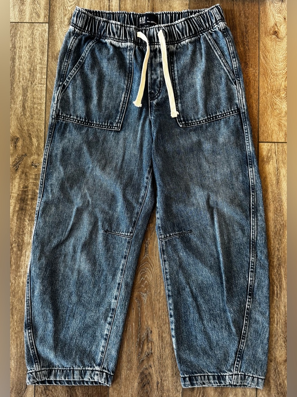 Gap Denim Womens High Rise Pull-On Barrel Jeans SMALL / SHORT Medium Wash 29x25”